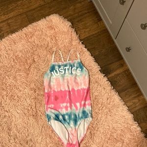 Justice one piece tie die girls bathing suit